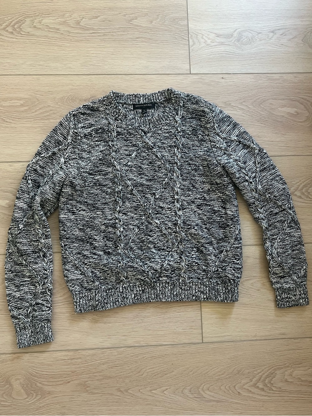 Banana Republic Black & White Marled Cable Crewneck Sweater
